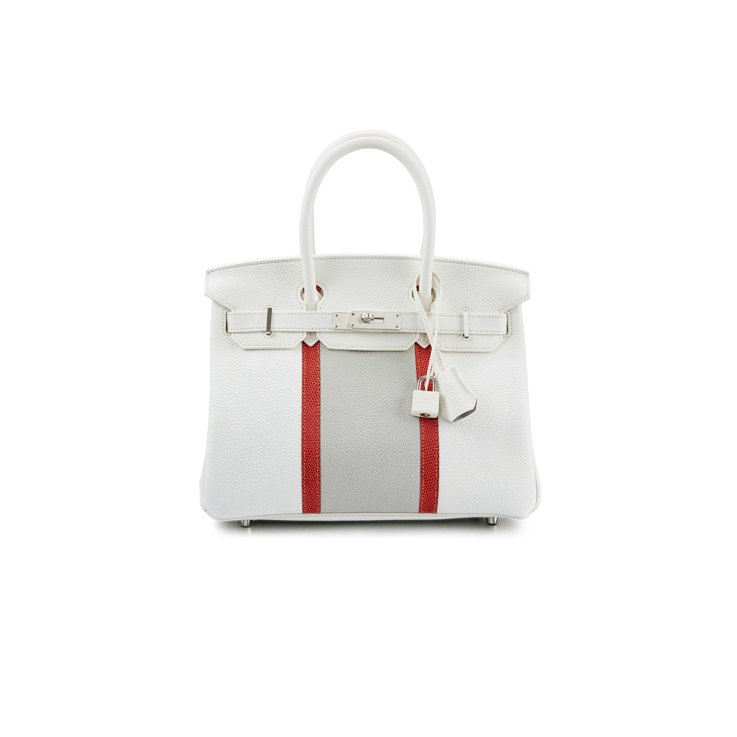HERMES MASTER BIRKIN 30 TOGO LEATHER WHITE AND PEARL GREY LIZARD LEATHER HANDBAG 6566521503 (30*23*15cm)